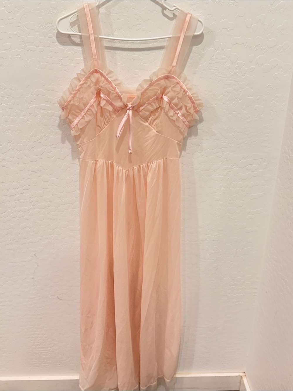 Vintage Gotham Gold Stripe Nightgown 38 Light Pink Ruffle-Trim Nightgown